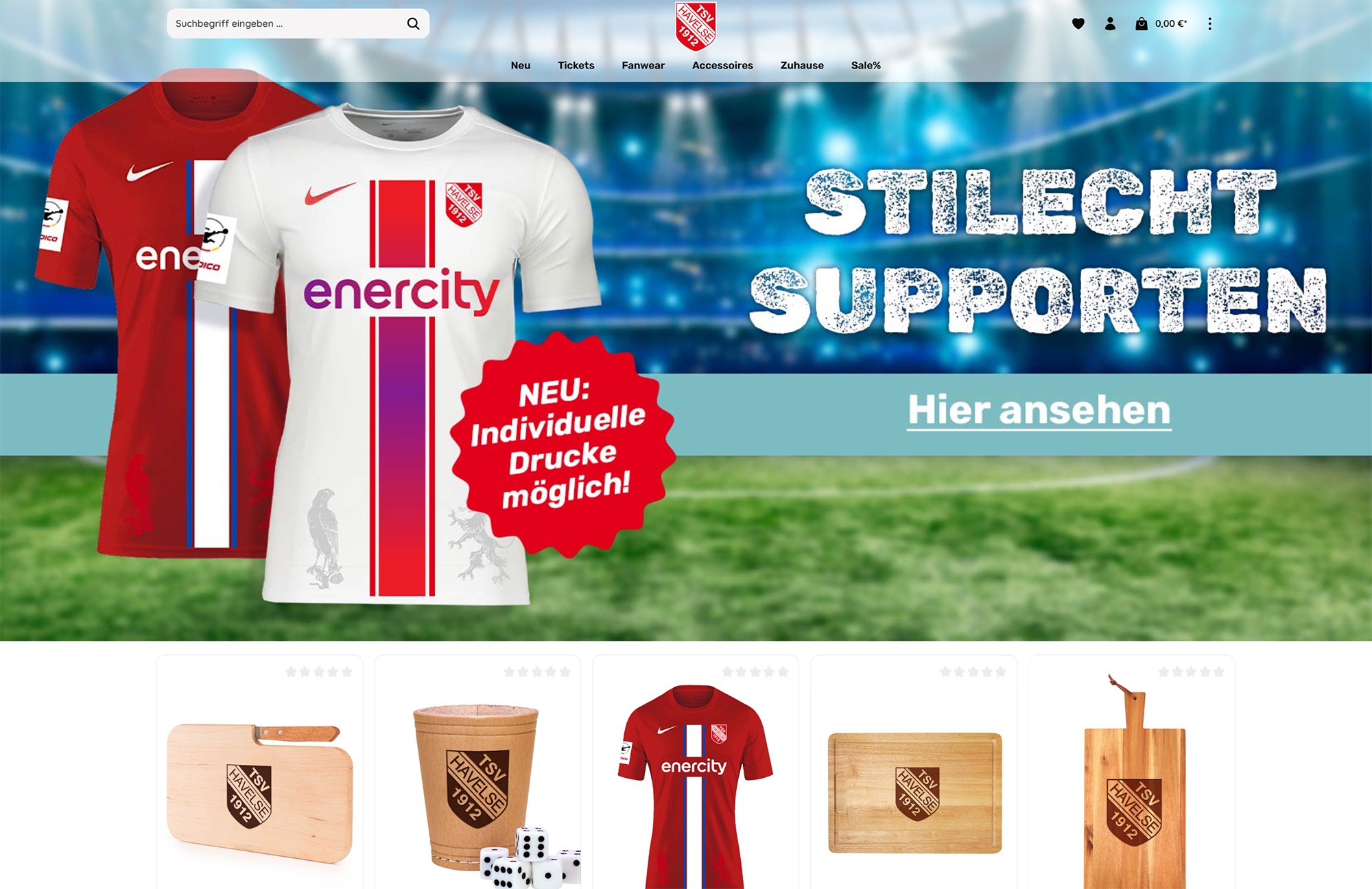 Screenshot des offiziellen TSV Havelse Fanshops
